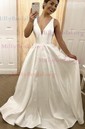 Ball Gown/Princess Sweep Train V-neck Satin Sleeveless Simple Prom Dress