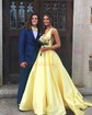 Ball Gown/Princess Sweep Train V-neck Satin Sleeveless Simple Prom Dress