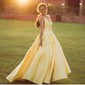 Ball Gown/Princess Sweep Train V-neck Satin Sleeveless Simple Prom Dress