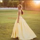 Ball Gown/Princess Sweep Train V-neck Satin Sleeveless Simple Prom Dress