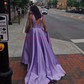 Ball Gown/Princess Sweep Train V-neck Satin Sleeveless Simple Prom Dress