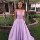 Ball Gown/Princess Sweep Train V-neck Satin Sleeveless Simple Prom Dress