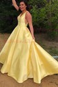 Ball Gown/Princess Sweep Train V-neck Satin Sleeveless Simple Prom Dress