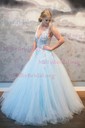 Ball Gown V-neck Floor-length Lace Tulle Prom Dresses With Floral