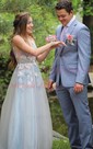 Ball Gown V-neck Floor-length Lace Tulle Prom Dresses With Floral