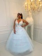 Ball Gown V-neck Floor-length Lace Tulle Prom Dresses With Floral