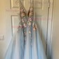 Ball Gown V-neck Floor-length Lace Tulle Prom Dresses With Floral