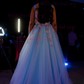 Ball Gown V-neck Floor-length Lace Tulle Prom Dresses With Floral