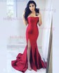 Red Mermaid Stretch Crepe Strapless Prom Dresses