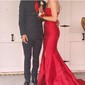 Red Mermaid Stretch Crepe Strapless Prom Dresses
