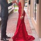 Red Mermaid Stretch Crepe Strapless Prom Dresses
