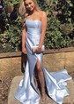 Red Mermaid Stretch Crepe Strapless Prom Dresses
