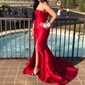 Red Mermaid Stretch Crepe Strapless Prom Dresses