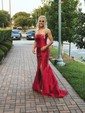 Red Mermaid Stretch Crepe Strapless Prom Dresses