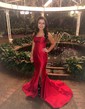 Red Mermaid Stretch Crepe Strapless Prom Dresses