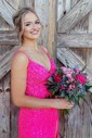 Mermaid V-neck Sparkly Velvet Sequin Prom Dresses With Fringe