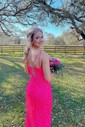 Mermaid V-neck Sparkly Velvet Sequin Prom Dresses With Fringe