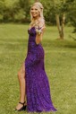 Mermaid V-neck Sparkly Velvet Sequin Prom Dresses With Fringe