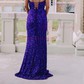 Mermaid V-neck Sparkly Velvet Sequin Prom Dresses With Fringe