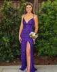Mermaid V-neck Sparkly Velvet Sequin Prom Dresses With Fringe