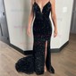 Sheath/Column V-neck Sparkly Velvet Sequin Prom Dresses