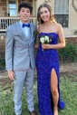 Sheath/Column Strapless Sparkly Velvet Sequin Prom Dresses
