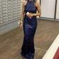 Mermaid Halter Backless Sparkly Sequin Prom Dresses