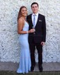 Sheath/Column V-neck Floor-length Lace Prom Dresses
