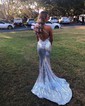 Mermaid V-neck Sparkly Sequin Prom Dresses With Beading