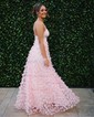 A-line V-neck Lace Jersey 3D Floral Prom Dresses