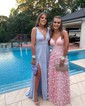 A-line V-neck Lace Jersey 3D Floral Prom Dresses