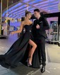 Ball Gown Strapless Satin Prom Dresses With Ruched