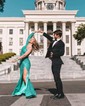 Sheath/Column One Shoulder Sparkly Sequin Prom Dresses With Long Sleeves
