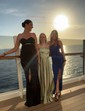Sheath/Column Sweep Train V-neck Stretch Crepe Split Front Prom Dresses