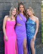 Trumpet/Mermaid One Shoulder Stretch Crepe Sweep Train Prom Dresses With Ruched