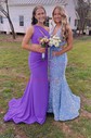 Trumpet/Mermaid One Shoulder Stretch Crepe Sweep Train Prom Dresses With Ruched