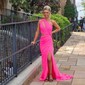 Trumpet/Mermaid One Shoulder Stretch Crepe Sweep Train Prom Dresses With Ruched