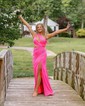 Trumpet/Mermaid One Shoulder Stretch Crepe Sweep Train Prom Dresses With Ruched