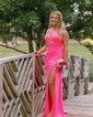 Trumpet/Mermaid One Shoulder Stretch Crepe Sweep Train Prom Dresses With Ruched