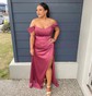 Sheath/Column Off-the-shoulder Stretch Crepe Floor-length Prom Dresses With Ruffles