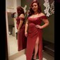 Sheath/Column Off-the-shoulder Stretch Crepe Floor-length Prom Dresses With Ruffles