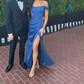 Sheath/Column Off-the-shoulder Stretch Crepe Floor-length Prom Dresses With Ruffles