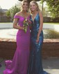 Trumpet/Mermaid Off-the-shoulder Stretch Crepe Sweep Train Prom Dresses