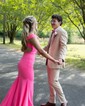 Trumpet/Mermaid Off-the-shoulder Stretch Crepe Sweep Train Prom Dresses