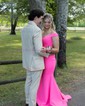 Trumpet/Mermaid Off-the-shoulder Stretch Crepe Sweep Train Prom Dresses