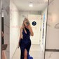 Mermaid One Shoulder Cut Out Sparkly Velvet Sequin Prom Dresses