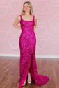 Sheath/Column Square Neck Sparkly Sequin Prom Dresses