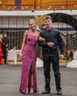 Sheath/Column Square Neck Sparkly Sequin Prom Dresses