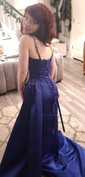 Mermaid Square Neck Satin Corset Prom Dresses With Beading