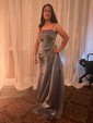 Mermaid Square Neck Satin Corset Prom Dresses With Beading
